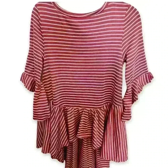 Mia Joy Maroon Striped Hi-Low Peplum Tunic Size 12 Short Sleeve - Picture 4 of 5